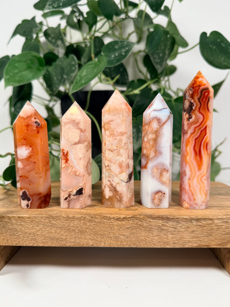 Carnelian x Flower Agate Towers - you pick