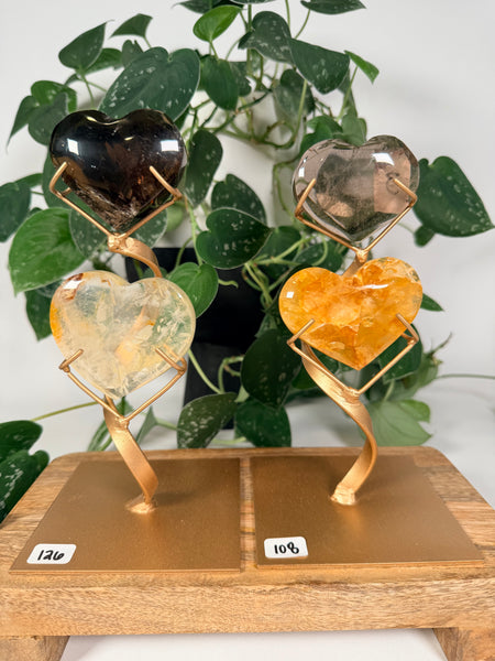 Smoky Quartz x Golden Healer Heart w Stand - you pick