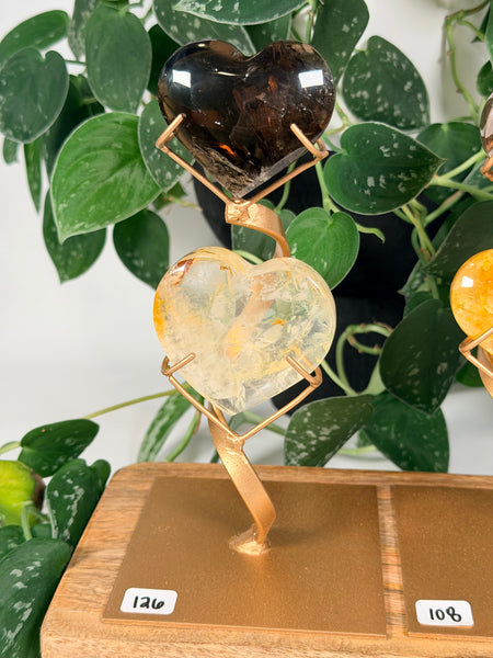 Smoky Quartz x Golden Healer Heart w Stand - you pick
