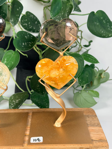 Smoky Quartz x Golden Healer Heart w Stand - you pick