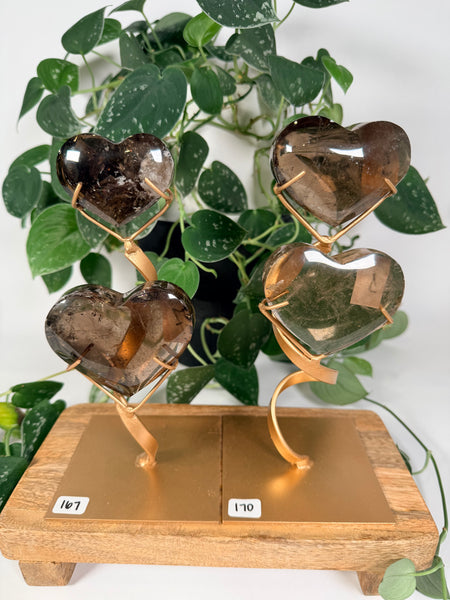 Smoky Quartz Hearts w Stand - you pick