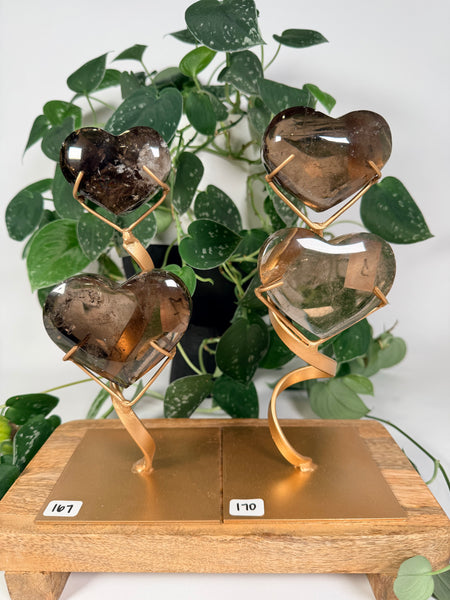 Smoky Quartz Hearts w Stand - you pick