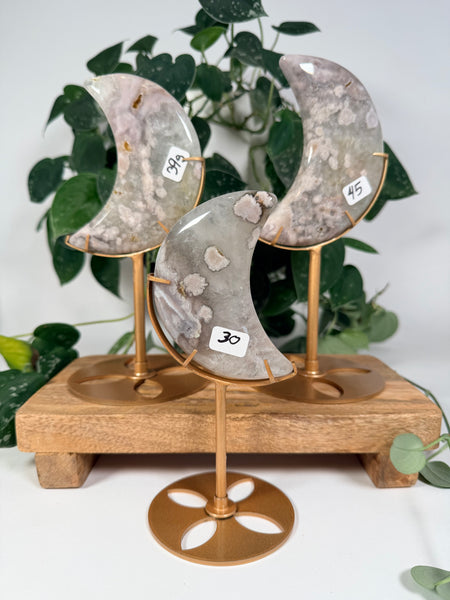 Flower Agate Moon w Stand - you pick