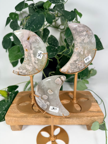 Flower Agate Moon w Stand - you pick