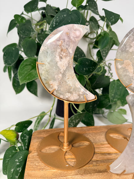 Flower Agate Moon w Stand - you pick
