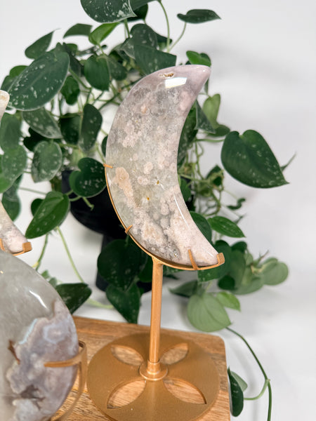 Flower Agate Moon w Stand - you pick