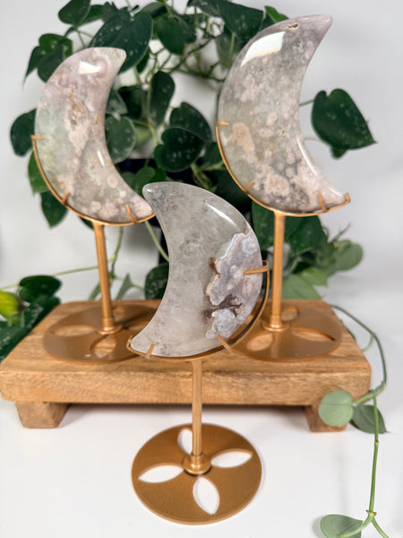 Flower Agate Moon w Stand - you pick