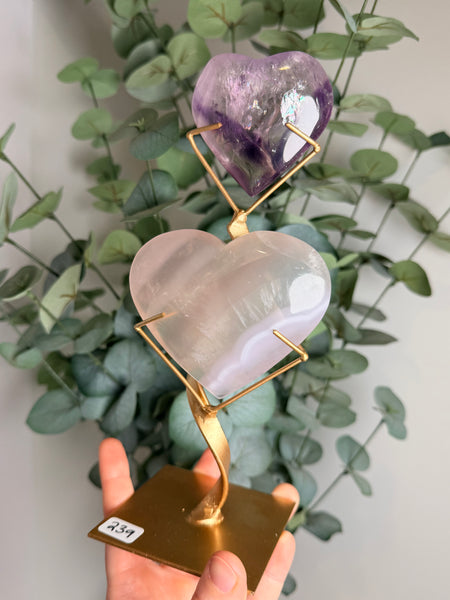 Phantom Amethyst x Yttrium Fluorite Heart w/ Stand - you pick