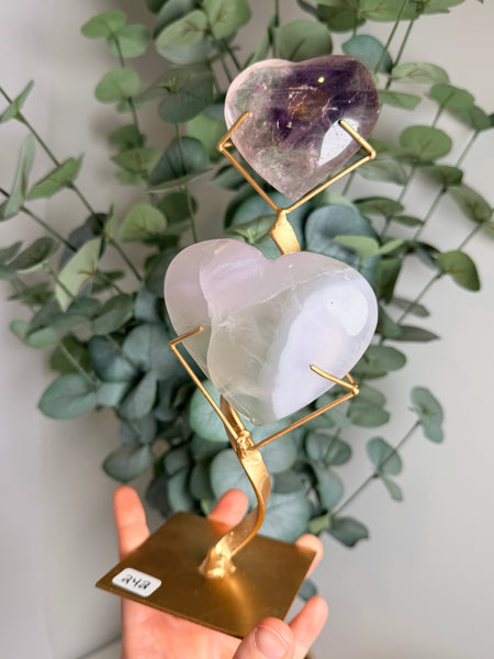 Phantom Amethyst x Yttrium Fluorite Heart w/ Stand - you pick