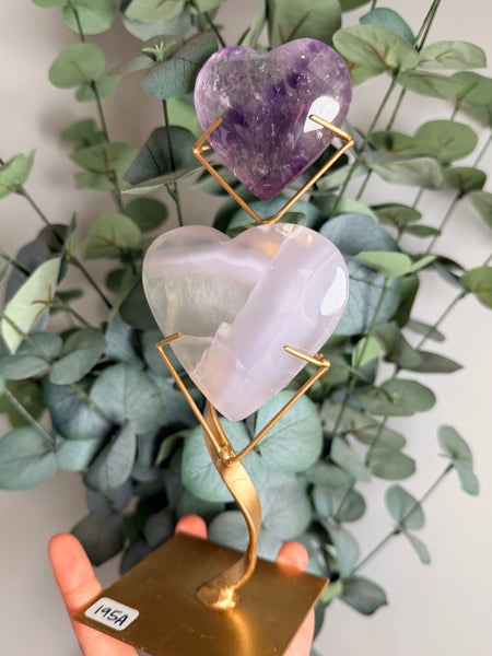Phantom Amethyst x Yttrium Fluorite Heart w/ Stand - you pick