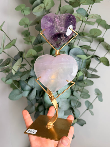 Phantom Amethyst x Yttrium Fluorite Heart w/ Stand - you pick