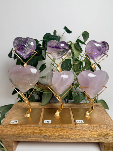 Phantom Amethyst x Yttrium Fluorite Heart w/ Stand - you pick