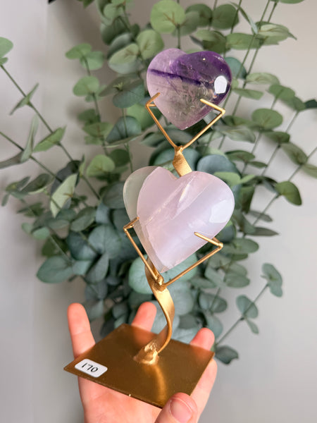 Phantom Amethyst x Yttrium Fluorite Heart w/ Stand - you pick