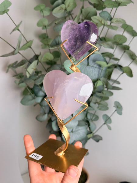 Phantom Amethyst x Yttrium Fluorite Heart w/ Stand - you pick