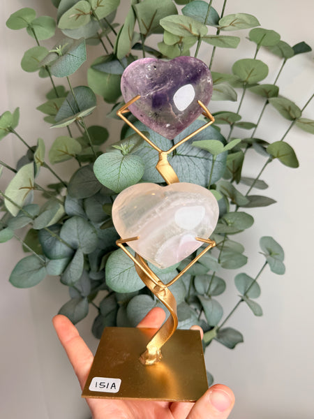 Phantom Amethyst x Yttrium Fluorite Heart w/ Stand - you pick