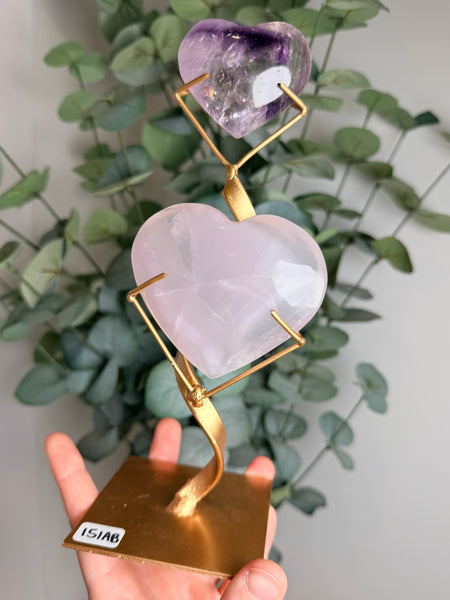 Phantom Amethyst x Yttrium Fluorite Heart w/ Stand - you pick