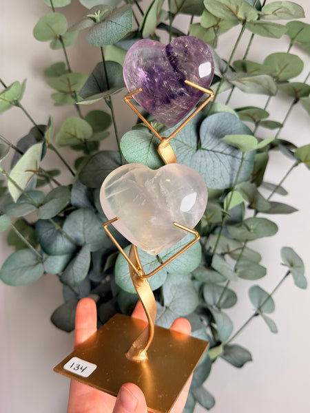 Phantom Amethyst x Yttrium Fluorite Heart w/ Stand - you pick