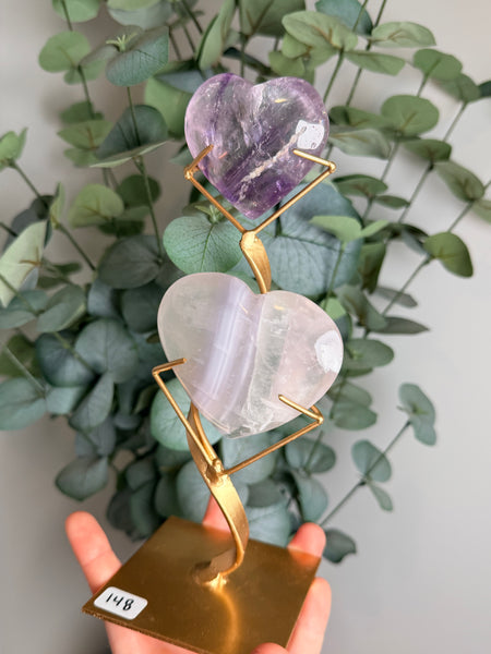 Phantom Amethyst x Yttrium Fluorite Heart w/ Stand - you pick