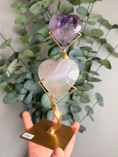 Phantom Amethyst x Yttrium Fluorite Heart w/ Stand - you pick