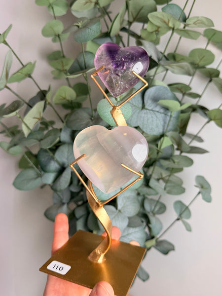 Phantom Amethyst x Yttrium Fluorite Heart w/ Stand - you pick