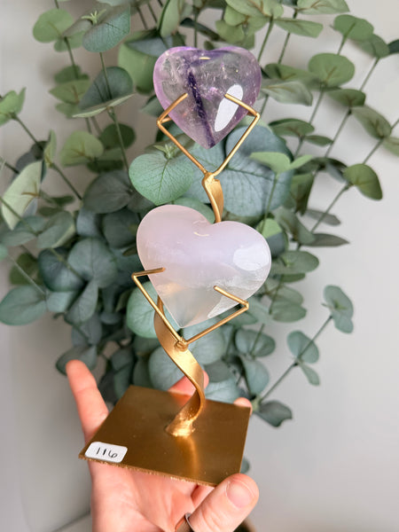 Phantom Amethyst x Yttrium Fluorite Heart w/ Stand - you pick