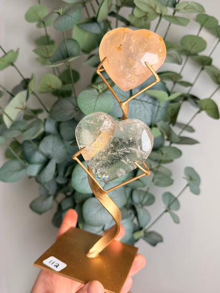 Rose x Clear Quartz Hearts w/ Stand - you pick