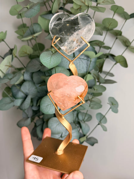 Rose x Clear Quartz Hearts w/ Stand - you pick