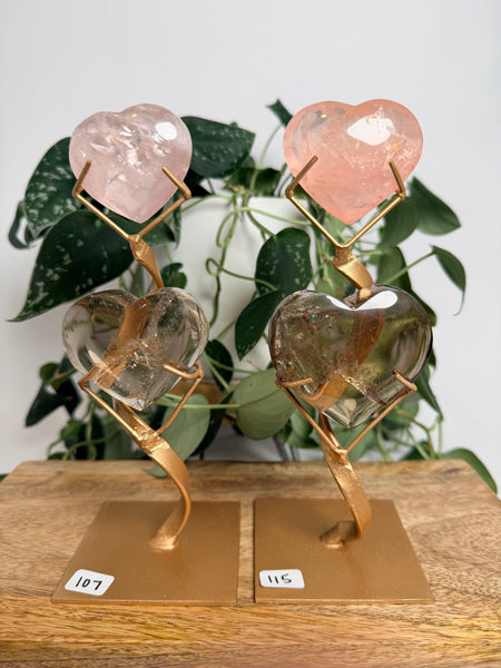 Rose x Smoky Quartz Hearts w/ Stand - you pick