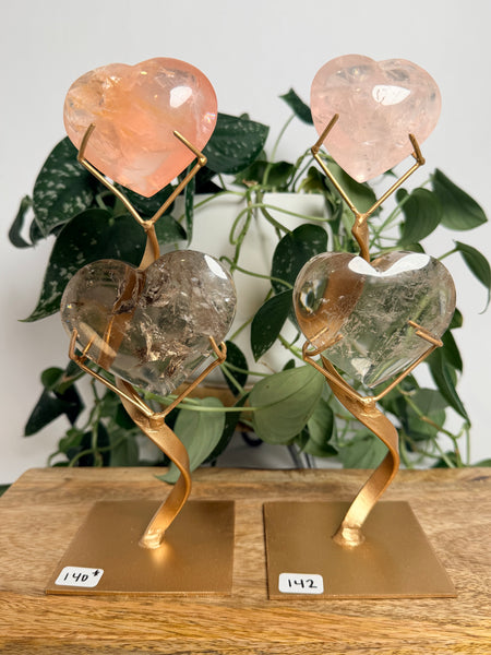 Rose x Smoky Quartz Hearts w/ Stand - you pick