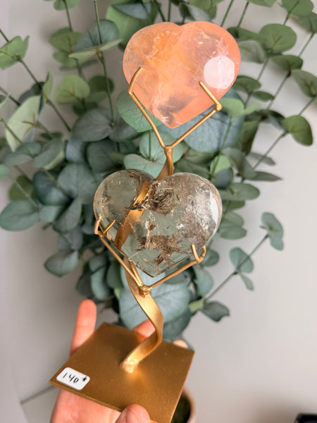 Rose x Smoky Quartz Hearts w/ Stand - you pick
