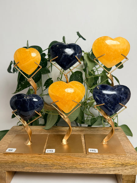Sodalite x Calcite Hearts w/ Stand - you pick