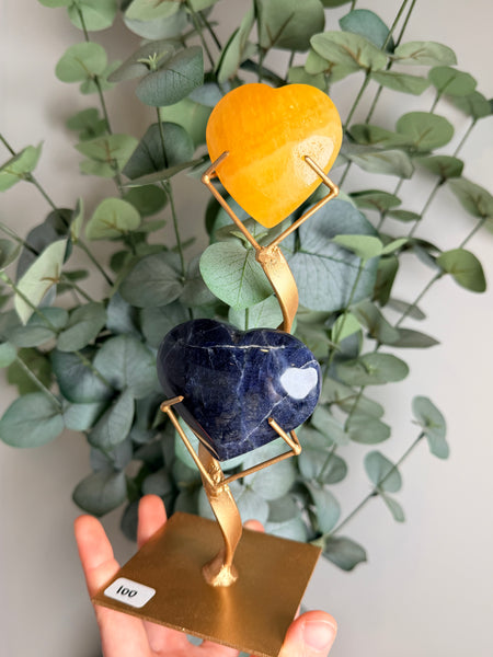 Sodalite x Calcite Hearts w/ Stand - you pick