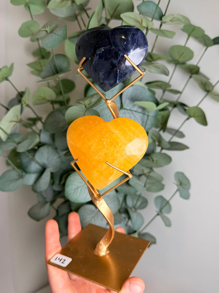 Sodalite x Calcite Hearts w/ Stand - you pick