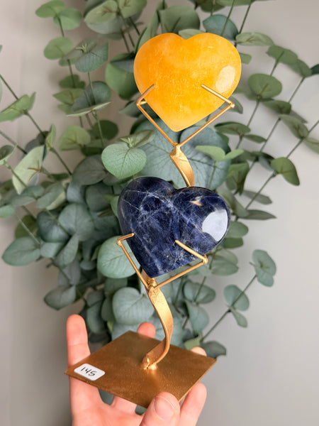 Sodalite x Calcite Hearts w/ Stand - you pick