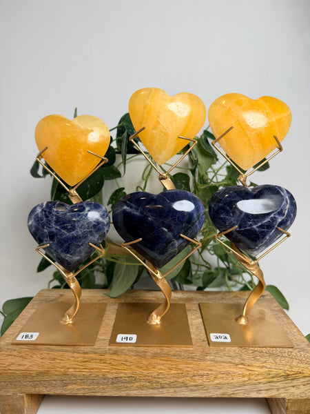Sodalite x Calcite Hearts w/ Stand - you pick