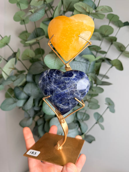 Sodalite x Calcite Hearts w/ Stand - you pick