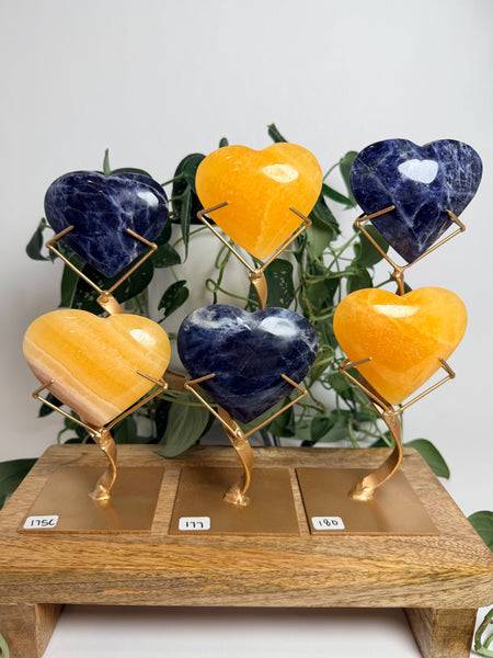 Sodalite x Calcite Hearts w/ Stand - you pick
