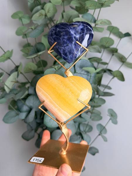 Sodalite x Calcite Hearts w/ Stand - you pick