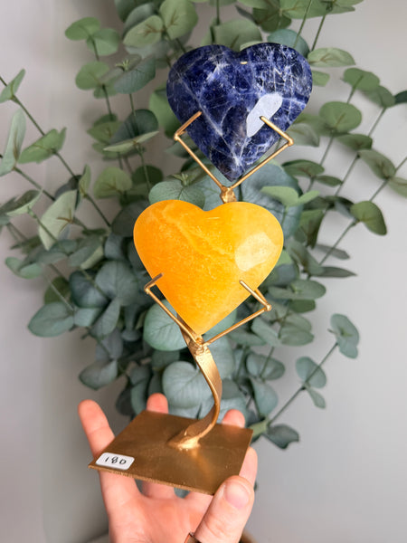 Sodalite x Calcite Hearts w/ Stand - you pick