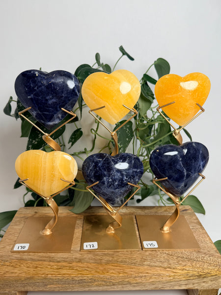 Sodalite x Calcite Hearts w/ Stand - you pick