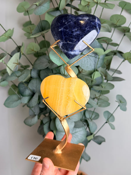 Sodalite x Calcite Hearts w/ Stand - you pick