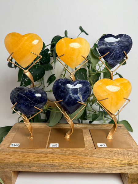 Sodalite x Calcite Hearts w/ Stand - you pick