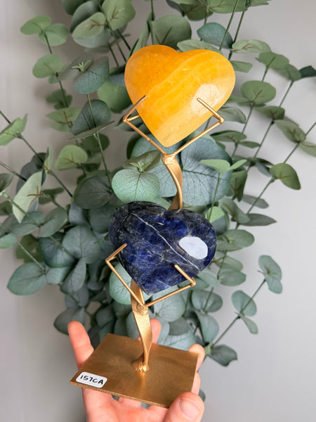 Sodalite x Calcite Hearts w/ Stand - you pick