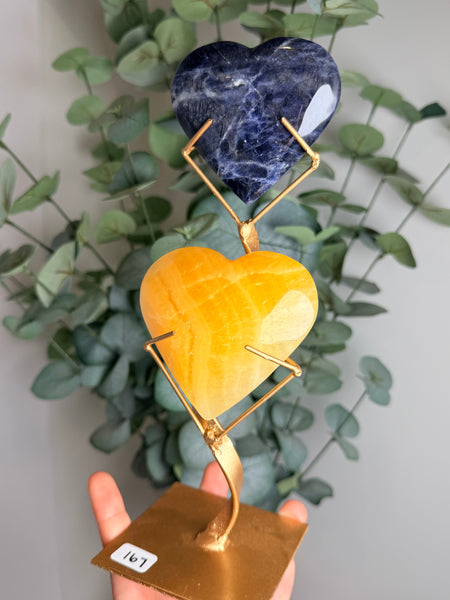 Sodalite x Calcite Hearts w/ Stand - you pick