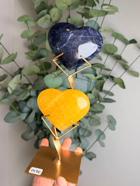 Sodalite x Calcite Hearts w/ Stand - you pick