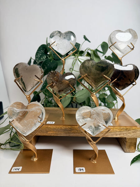 Clear & Smoky Quartz Hearts w/ Stand - you pick