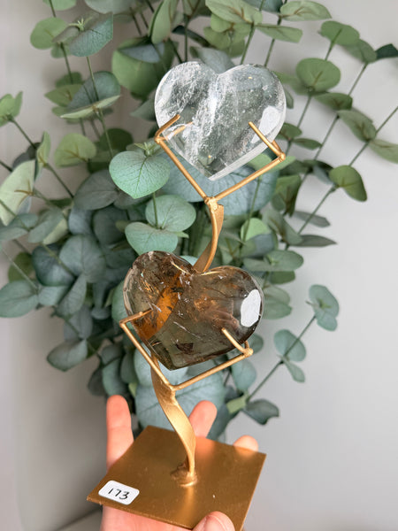 Clear & Smoky Quartz Hearts w/ Stand - you pick