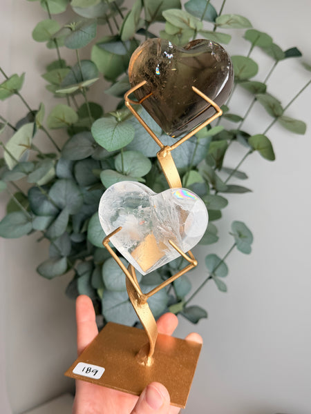 Clear & Smoky Quartz Hearts w/ Stand - you pick