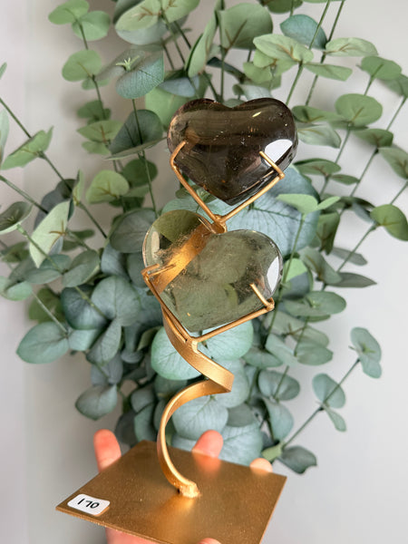 Clear & Smoky Quartz Hearts w/ Stand - you pick