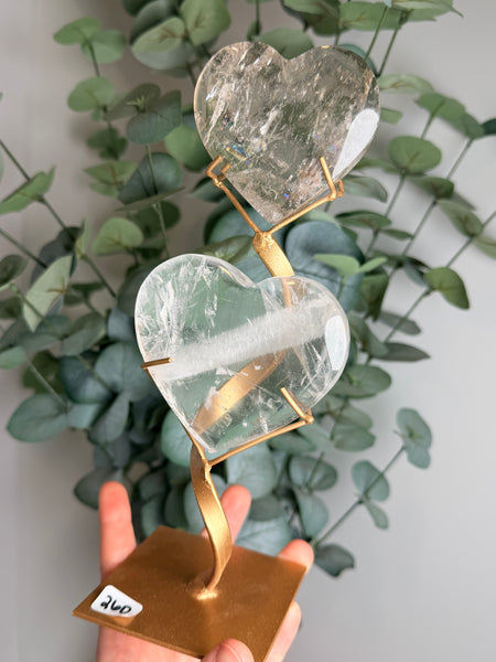 Clear & Smoky Quartz Hearts w/ Stand - you pick
